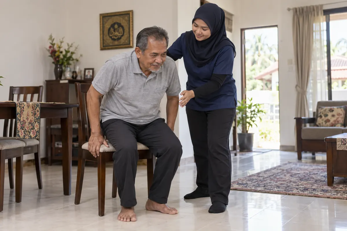 Penilaian pergerakan harian semasa sesi fisioterapi ke rumah