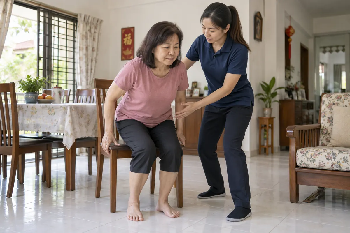 Home physiotherapy assessment of everyday movement beside a chair