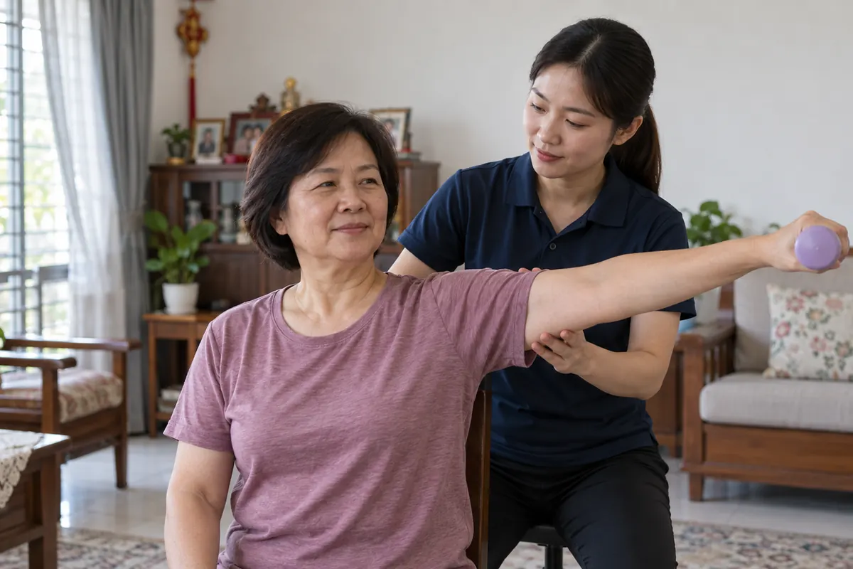 Guided shoulder movement during orthopaedic physiotherapy at home