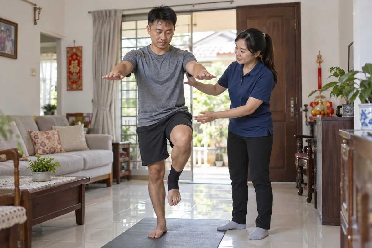 Supervised balance exercise during sports injury recovery at home